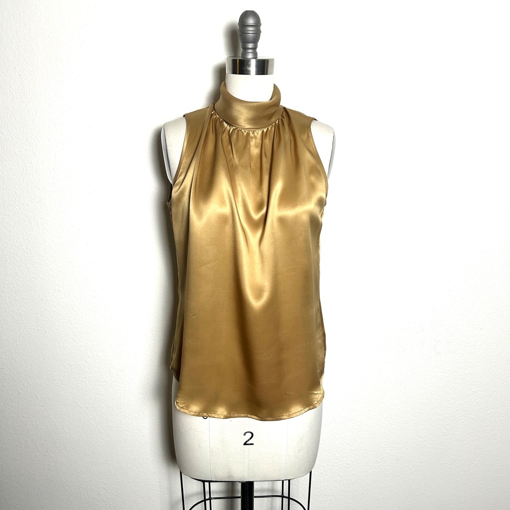 Neiman Marcus Gold 100% Silk Mock Neck Sleeveless Vintage Blouse Women Size 6